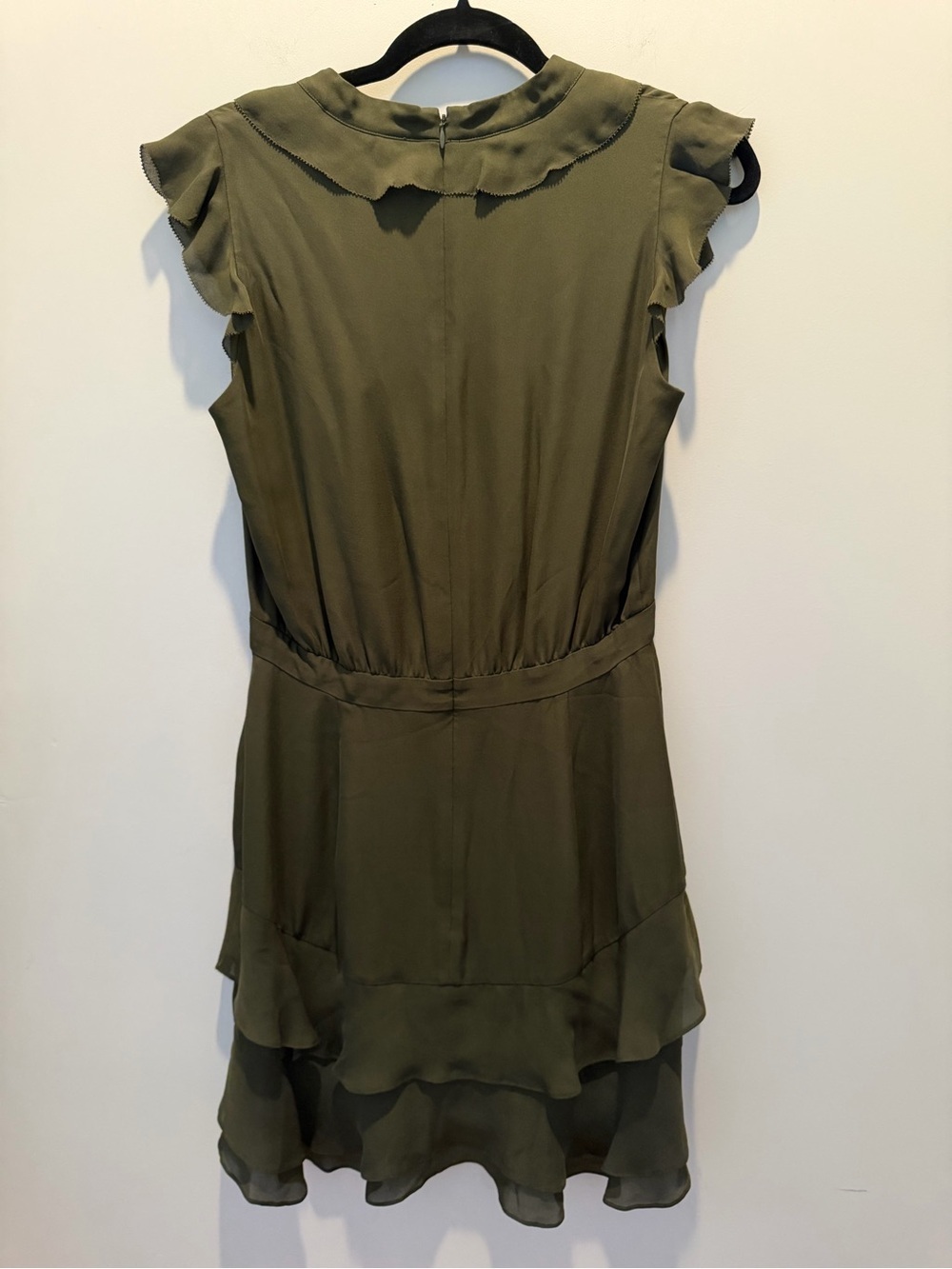Parker Tangia 100% Silk Sleeveless Ruffle Dress Size 4 Moss Olive Green NWT $298 - Picture 4 of 7